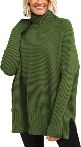 Vista 2 de EFAN Suéteres de gran tamaño con cuello alto para mujer, ropa de otoño, a la moda, suéter largo de punto, túnica de invierno 2025