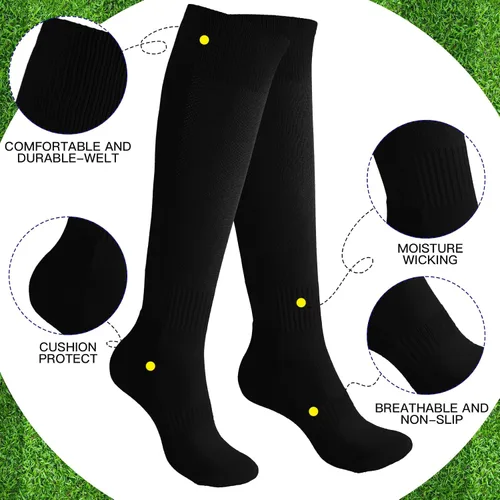 Vista 3 de Handepo 4 pares de calcetines de béisbol para hombre, calcetines de sóftbol negro, gris, blanco, rojo, azul real, calcetines deportivos deportivos
