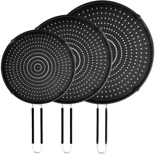 Vista 10 de Pantalla contra salpicaduras para sartén y colador de alimentos, protector de salpicaduras de grasa de acero inoxidable de 13 pulgadas, protector