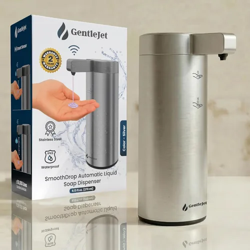 Vista 10 de GentleJet SmoothDrop - Dispensador automático de jabón líquido sin contacto, bomba de precisión antigoteo, recargable USB-C, acero inoxidable 304