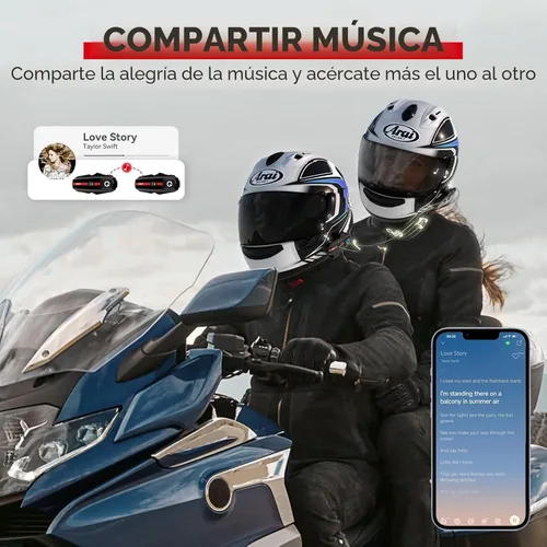Vista 5 de XGP Sistema de comunicación de intercomunicador de auriculares Bluetooth para casco de motocicleta, para 2 pilotos, compartición de Negro
