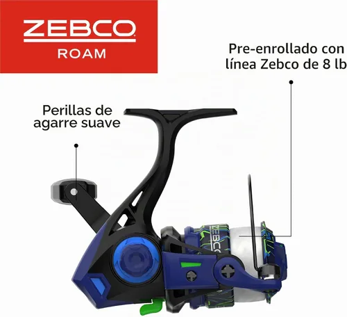 Vista 5 de Zebco Roam - Combo de carrete giratorio y caña de pescar, varilla de fibra de vidrio, mango cómodo dividido, perilla de mango suave al tacto Verde
