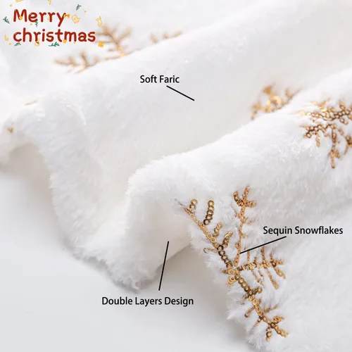 Vista 6 de Falda de árbol de Navidad blanca pequeña de 24 pulgadas, falda de árbol de lentejuelas para árbol de lentejuelas, mini falda de árbol con purpurina