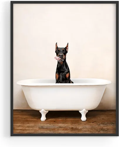 Vista 5 de Doberman - Póster artístico de baño, divertido, lindo, único, bañera, perro, cachorro, fotos individuales (11 x 14) pulgadas sin marco, decoración