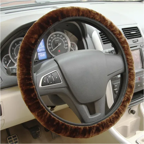 Vista 10 de Ziciner Funda elástica mullida para volante, protector suave de 15 pulgadas para el invierno cálido, fundas antideslizantes y esponjosas para Beige