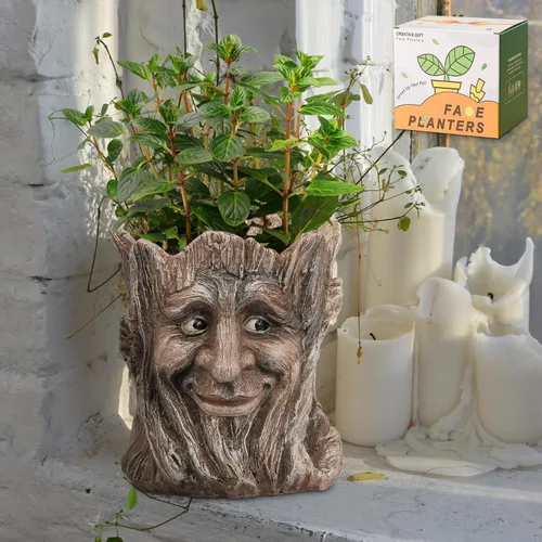 Vista 7 de vomiceak Macetas de Cara con Forma de Cabeza, Macetas para Plantas de Interior - Macetas Dobles Lindas para Flores y Suculentas con Agujeros