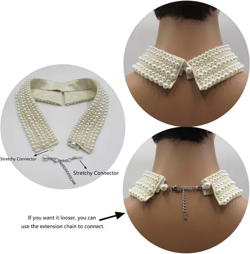 Vista 5 de Trimscraft Collar con cuentas de perlas de imitación gargantilla desmontable con cadena de extensión accesorio de ropa para mujer Perla Perla