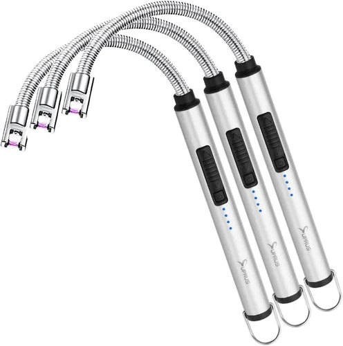 Vista 25 de Encendedor de velas eléctrico SUPRUS USB tipo C recargable, con carcasa de acero y gancho para colgar con cuello flexible de 360° (negro)