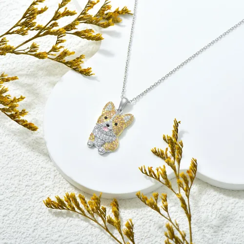 Vista 39 de Collares con colgante de perro de plata de ley S925 – 24 razas corgi/husky/labrador/pastor para mujer