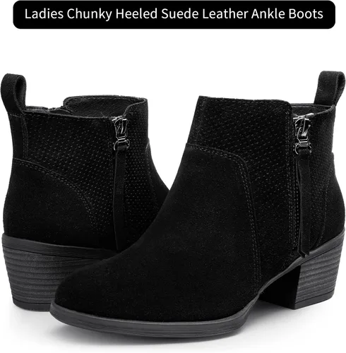 Vista 5 de Vepose Botines de cuero de gamuza para mujer, botines de moda con cremallera interior para mujer