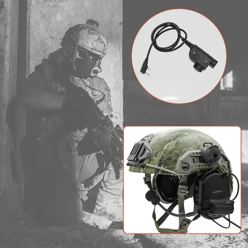 Vista 7 de Auriculares tácticos tipo casco con U94 PTT 2pin,Auriculares con cancelación de ruido, para tiro de caza de Airsoft Negro