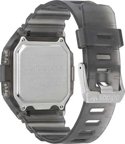 Vista 4 de adidas Reloj digital con correa de resina gris translúcido (modelo AOST220502I), Gris, Digital