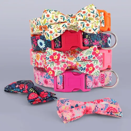 Vista 6 de Didog Collar floral para perro con lazo, lindos collares de perro con lazo desmontable, suave y cómodo collar de perro de primavera y verano