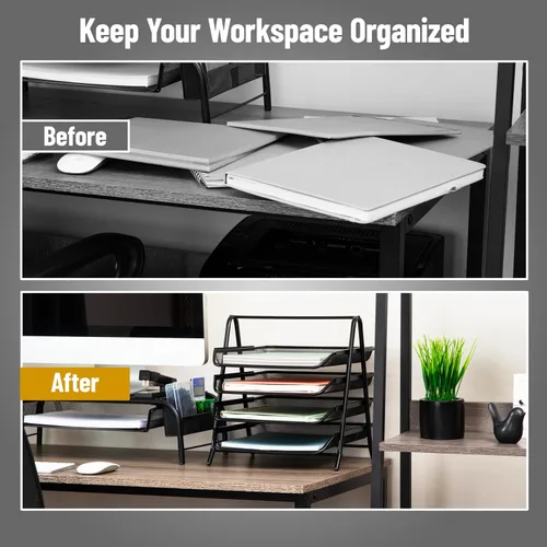 Vista 5 de Mind Reader MESHMON3P-BLK – Organizador con cajón y base para monitor, de rejilla de metal, y organizador de 3 niveles para escritorio de rejilla