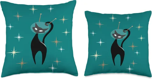 Vista 3 de Isabella Machell MCM Retro Atomic Mid Century Modern Space Cat - Cojín de cojín (16.0 x 16.0 in), color turquesa