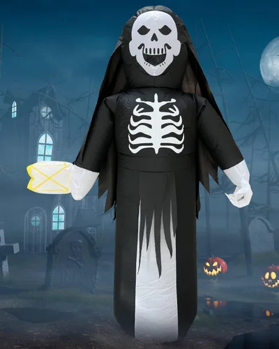 Vista 2 de Disfraces inflables de Halloween para adultos, 6.9 pies de alto, esqueleto aterrador de diablo, disfraz de Halloween, divertido disfraz de hueso