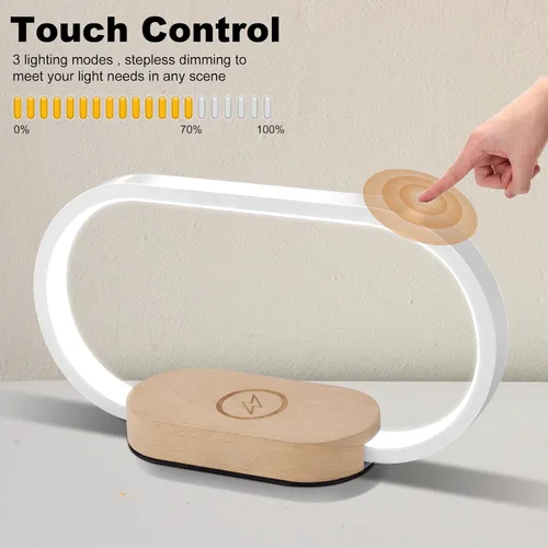 Vista 6 de Donewin Lámpara de noche de carga inalámbrica con puerto de carga USB, luz de mesa de noche de madera de alta calidad para dormitorio, lámpara