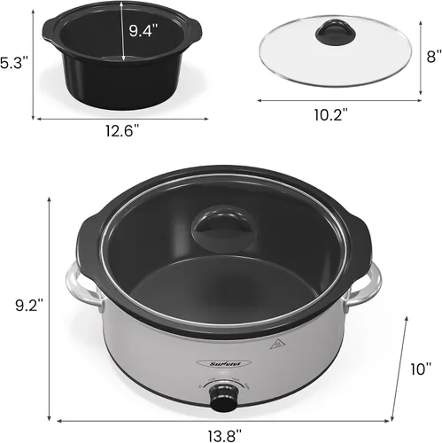 Vista 3 de Olla de cocción lenta de 4QT y calentador de alimentos mini con olla de cerámica extraíble, 3 ajustes de calor, tapa de vidrio apta para Plateado