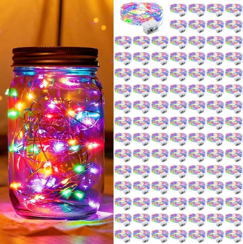 Vista 45 de Paquete de 6 luces de hadas a pilas con temporizador remoto, 8 modos de iluminación, 7 pies, 20 luces LED impermeables para Halloween, Navidad