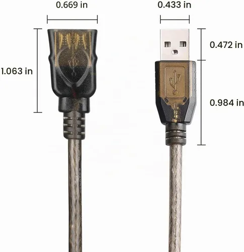 Vista 3 de Cable de extensión USB 2.0 tipo A macho a hembra repetidor activo de 50 pies, alta velocidad 480 Mbps Transparente negro