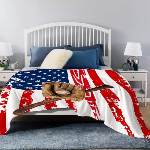 Vista 4 de Manta suave y acogedora con bandera de Estados Unidos de béisbol para niños, niñas, bebés, recién nacidos, manta de recepción de Navidad, 40 x 30