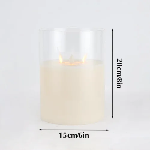 Vista 3 de JHY DESIGN Velas de cristal sin llama de 3 mechas de 8 pulgadas de alto operadas por batería con llama danzante parpadeante LED velas tipo pilar