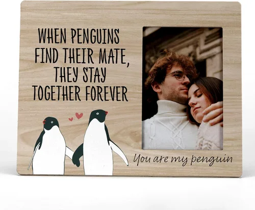Vista 6 de FONDCANYON Marcos de fotos de amor para parejas, con texto en inglés «You Are My Pingüin», marco de fotos de pingüinos para parejas, San Valentín