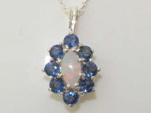 Vista 2 de Collar con colgante de plata de ley 925, ópalo natural y zafiro azul