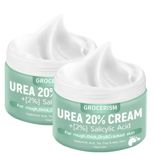 Vista 13 de Crema de urea 20 por ciento para pies más 2% ácido salicílico 5.29 oz Crema de pies y manos de máxima fuerza con ácido hialurónico, árbol de té