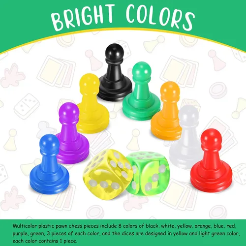 Vista 3 de 26 piezas de juego de mesa multicolor y dados que incluyen 24 piezas de ajedrez de plástico multicolor y 2 dados de plástico de 6 caras, juego