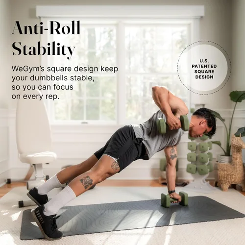 Vista 54 de WeGym SafeGrip - Mancuernas cuadradas con asas antideslizantes, pesas libres estéticas para entrenamientos en casa, diseño estable que evita rodar