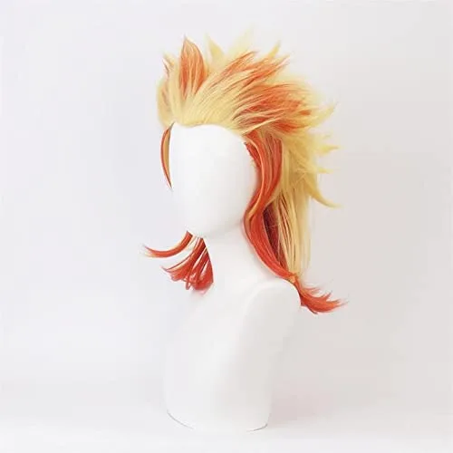 Vista 4 de Anime Demon Slayer Kimetsu No Yaiba Rengoku Kyoujurou Cosplay Peluca Hombres Mujeres Resistente al Calor Pelucas de Pelo Sintético Halloween