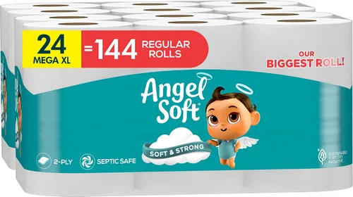 Vista 9 de Angel Soft Papel higiénico, 4 mega rollos = 16 rollos regulares, suave y resistente Everyday use toilet tissue, household essentials, long-lasting