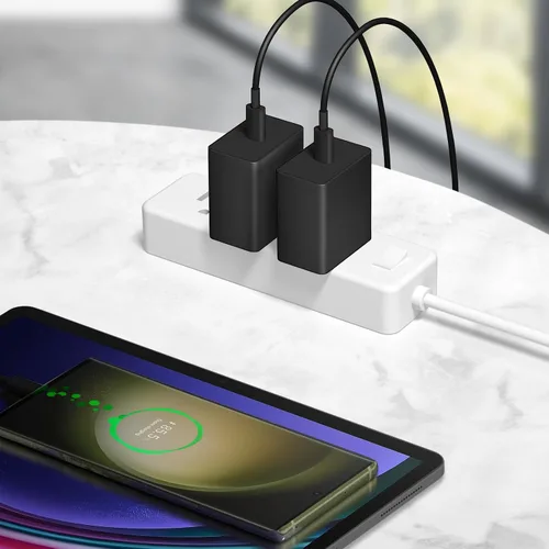 Vista 6 de Cargador USB C súper rápido, cargador tipo C bloque de carga rápida con cable tipo C a C de 6 pies para Galaxy S25 Negro