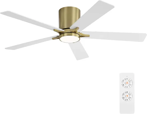 Vista 13 de WINGBO Ventilador de techo de montaje empotrado CC de 48 pulgadas con luces, motor CC reversible de 6 velocidades, 3CCT, ventilador de techo