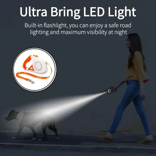 Vista 4 de Best Dog Supplies - Correa retráctil luminosa para perro con luz LED de seguridad frontal, correa de entrenamiento sin enredos de 360° para una