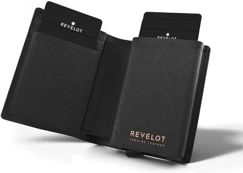 Vista 2 de REVELOT Cartera para tarjetaspiel auténtica con bloqueo RFIDW1, Negro -, Moderno