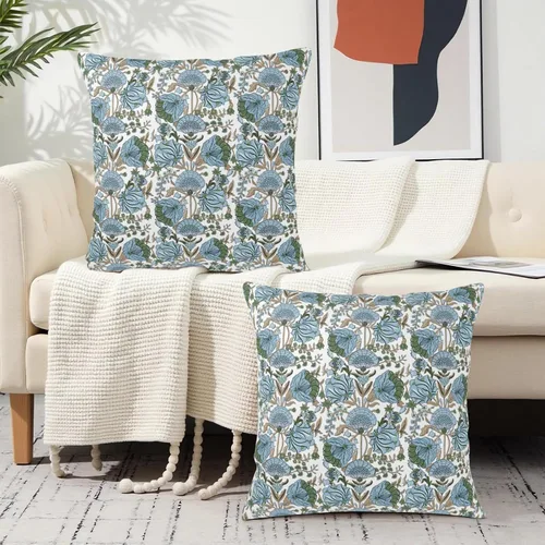 Vista 8 de Juego de 2 fundas de almohada con estampado de bloques azules de 16 x 16 pulgadas, diseño floral verde espárragos, fundas de almohada bohemias