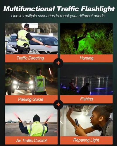 Vista 6 de RoadHero Paquete de 2 linternas LED multicolor de 12 pulgadas para control de tráfico, 4 colores en 1, luz de señal de seguridad para versión