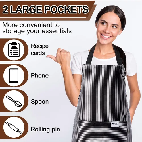 Vista 3 de Janmercy 24 delantales para mujeres y hombres con 2 bolsillos, delantal de cocina de lino, delantal ajustable para chef, delantales a granel unisex