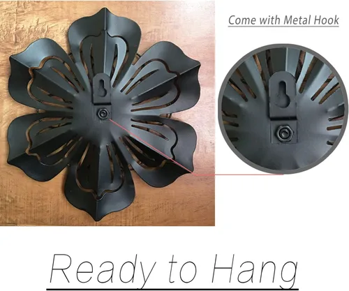 Vista 5 de Decoración artística de pared de flores de metal, escultura floral moderna y rústica de 9.5 pulgadas, hierro envejecido para colgar en la pared