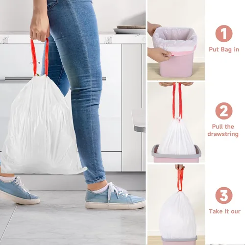 Vista 6 de Magesh - Bolsas de basura de 1.2 galones con cordón para baño, 125 unidades, mini bolsa de basura pequeña, sin perfume, de plástico grueso y fuerte