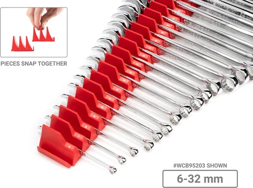 Vista 4 de TEKTON Juego de llaves combinadas con organizadores modulares, 14 piezas (6-19 mm) WCB95201