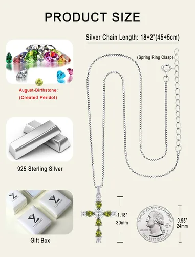 Vista 167 de YL Collar de cruz de plata de ley 925 con colgante de piedra natal religiosa para mujer