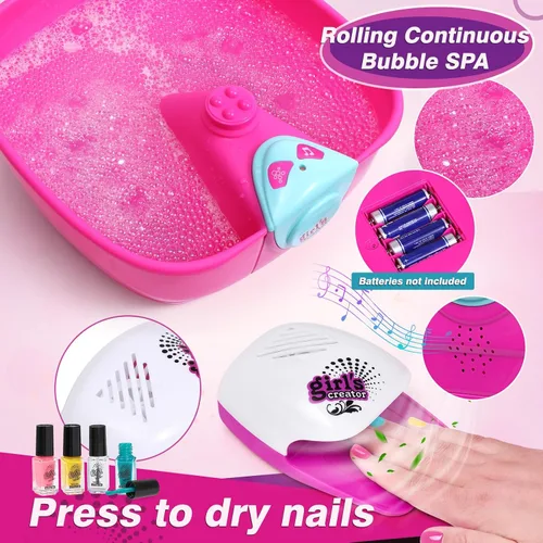 Vista 2 de Golray Kit de spa y uñas para niños, regalo para niñas de 5, 6, 7, 8 a 12 años, juguetes de manicura y pedicura, salón de arte, burbujas de masaje