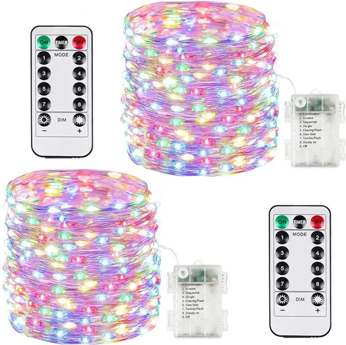 Vista 43 de Serie de luces LED RGB parpadeantes que cambian de color, funciona con pilas, para decoración de interiores y exteriores, con temporizador y control
