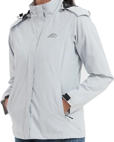Vista 7 de OTU Chaqueta impermeable para mujer, ligera, impermeable con capucha para senderismo, viajes al exterior.
