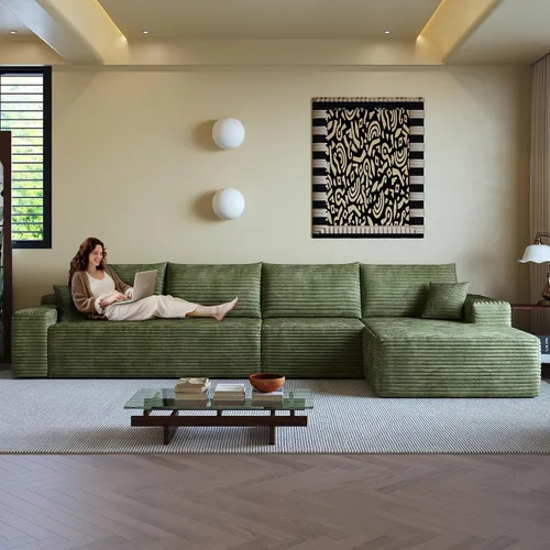 Vista 46 de AUGOP Sofá modular moderno de 96 pulgadas para sala de estar, sofá modular con sofás en forma de L, sofá tapizado sin hueso, sofá seccional con Negro