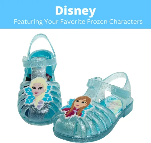 Vista 2 de Disney Frozen Elsa Minnie Mouse - Sandalias de gelatina para niñas, zapatos planos Mary Jane para niños, disfraz de princesa de personaje de bebé