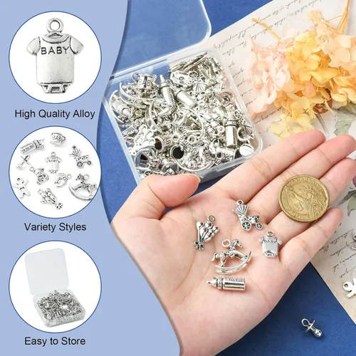 Vista 3 de Airssory Vida Religión Corazón Ojo Letra Número Naturaleza Flor Planta Fruta Animal Lucky Antique Charms, Plata, No es una piedra preciosa